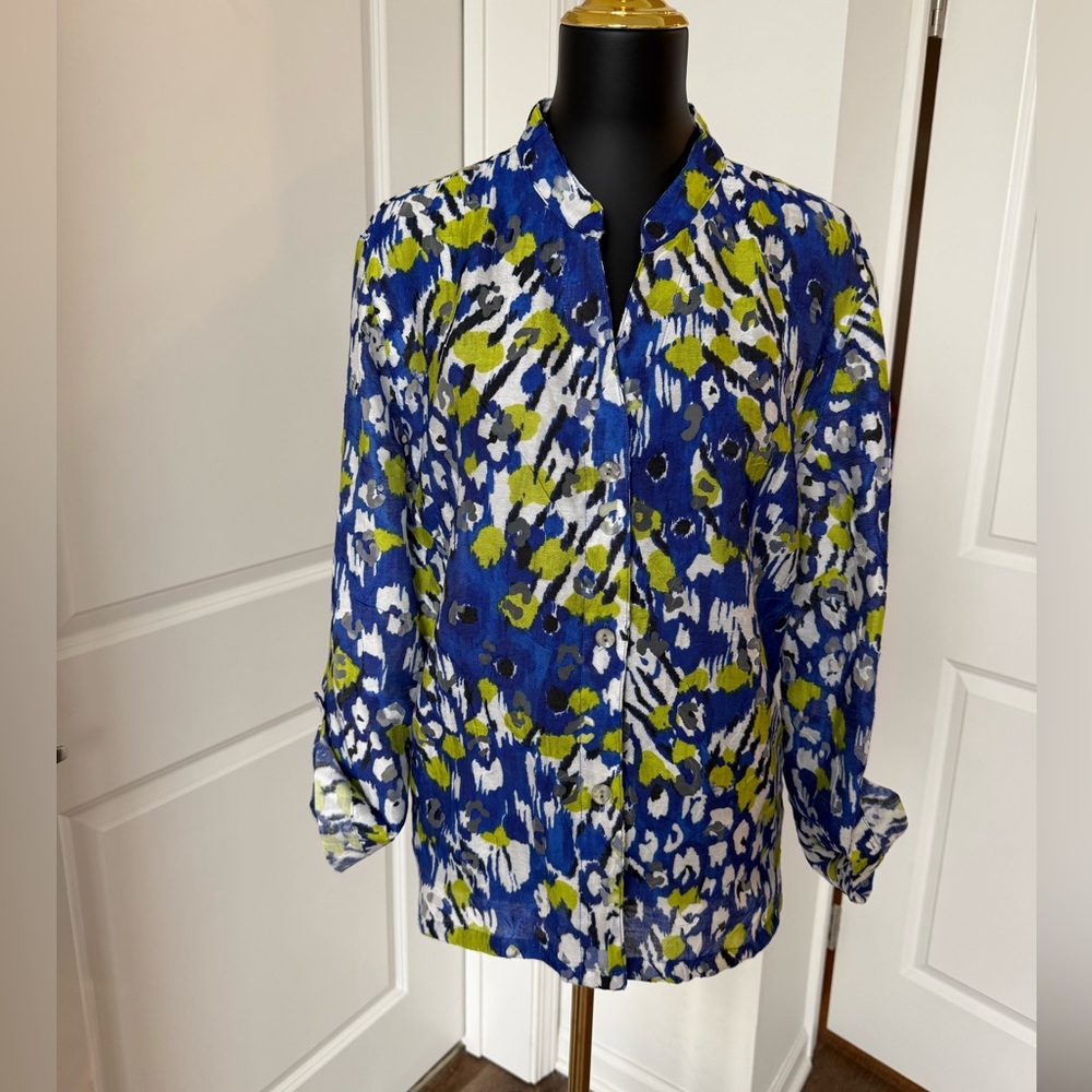 Ruby Rd. Vibrant Blue and Green Button Down Shirt - Picture 2 of 9